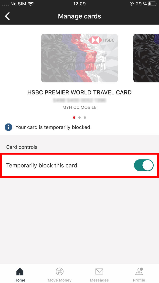 card control, the temporary lock card switch is turned on