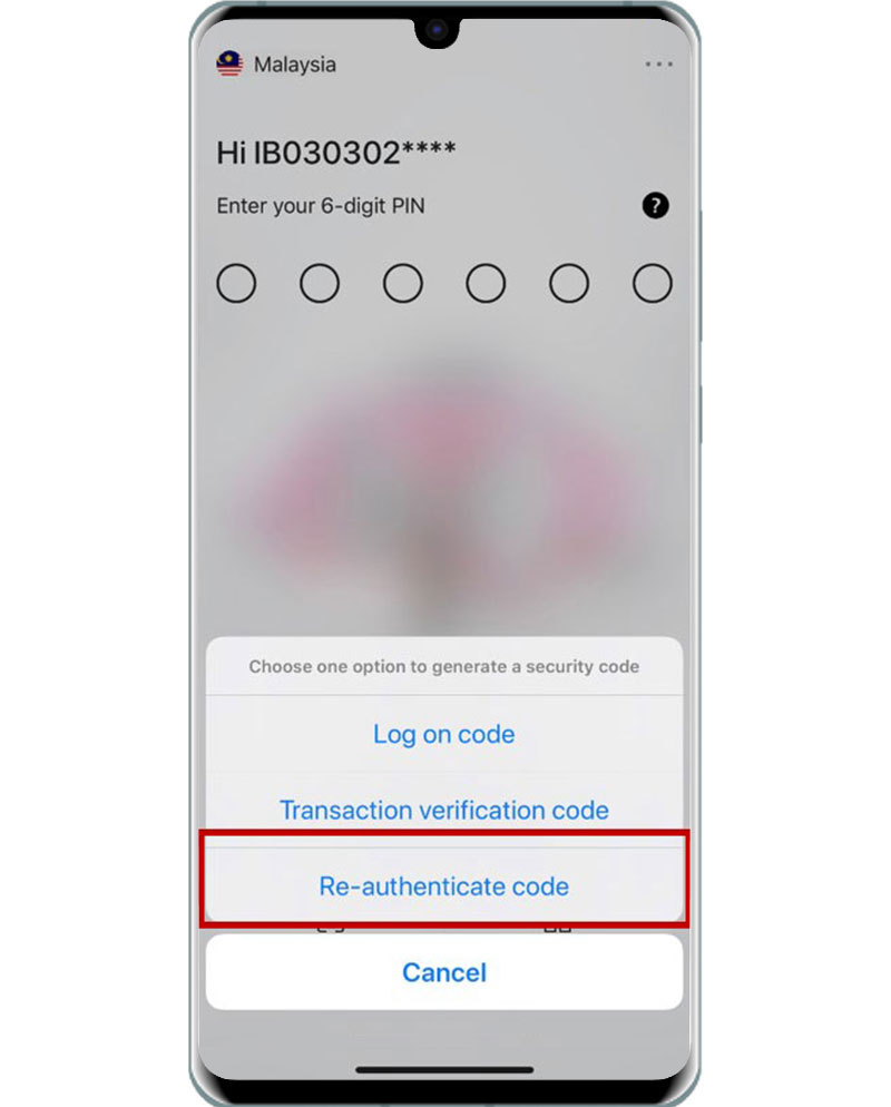 authentication code selection interface