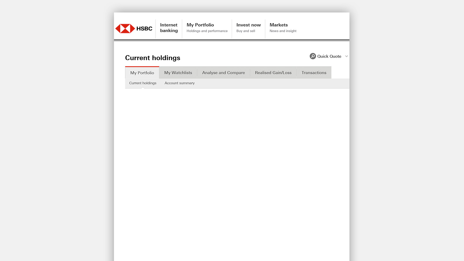 The internet banking button at the top of the wealth dashboard web page