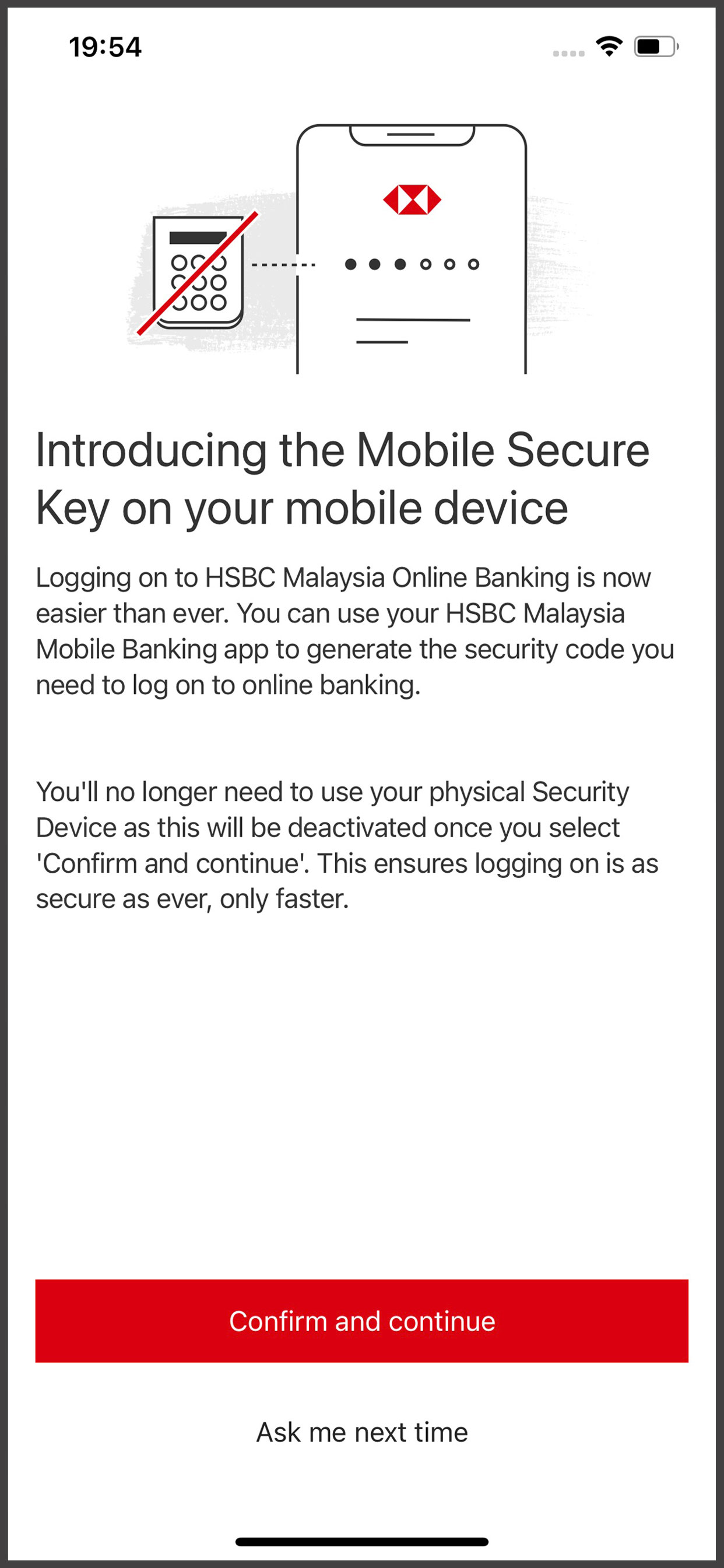 Introduction page of Mobile Secure Key