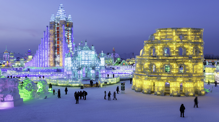 Buildings made out of ice in Harbin; image used for HSBC Malaysia 7 great year-end holiday destinations article