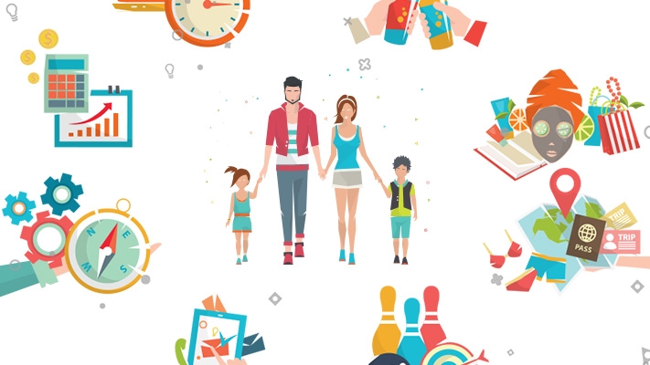 Illustration of a family; image used for HSBC Malaysia Liquid Creating Work-Life Balance in Business article
