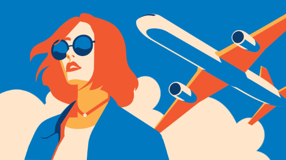 A woman with plane; image used for HSBC Holiday hunting page.