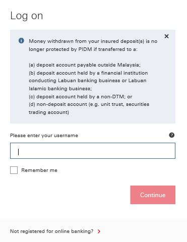 Log on page of Online Banking; image used for HSBC Malaysia HSBC time deposit account page.