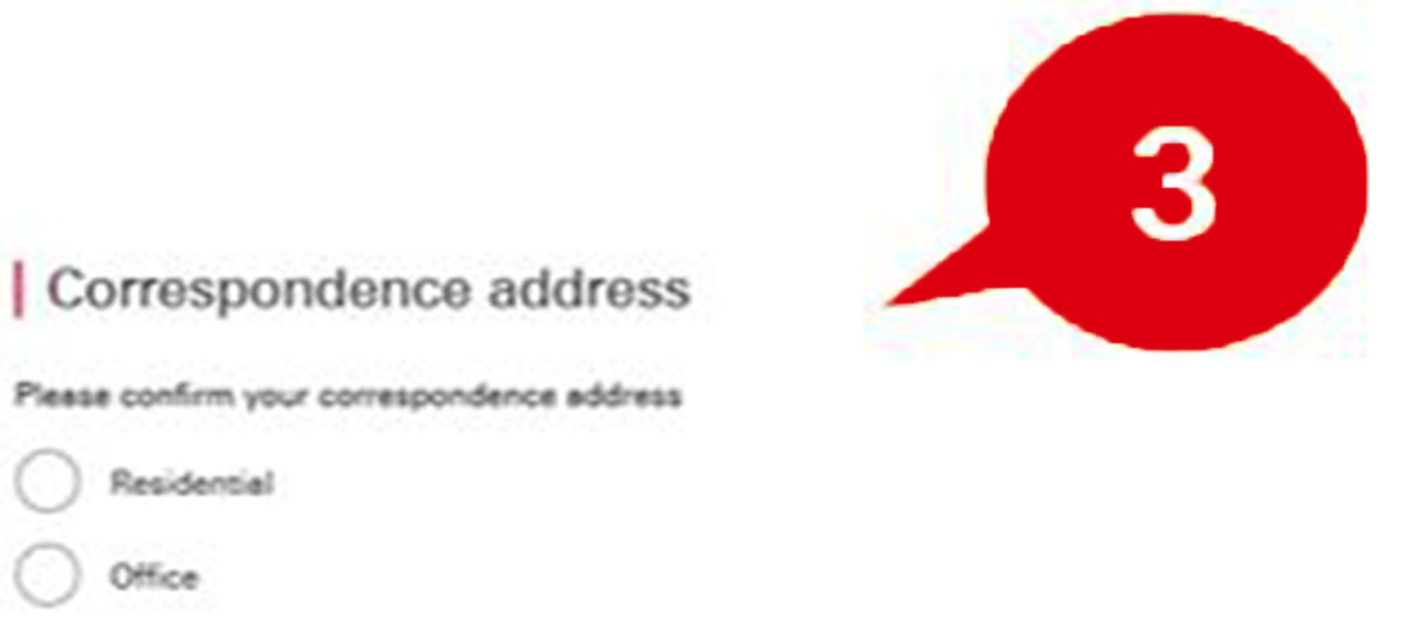 Step 3 of online application form, correspondence address