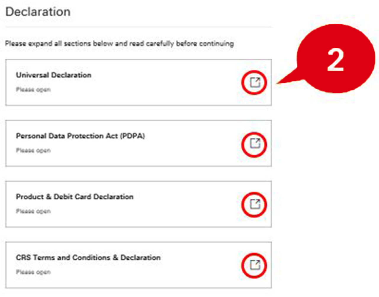 Step 5 of online application form, declaration