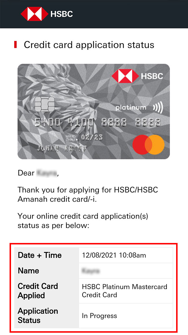 Hsbc credit card application status