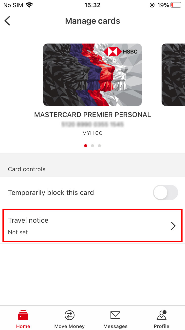 card control about set travel notice option interface 