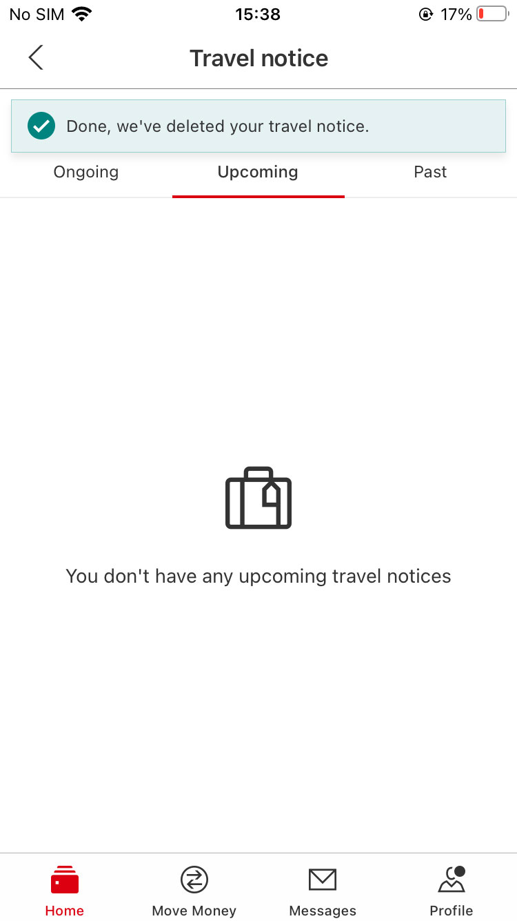complete deletion of travel notice