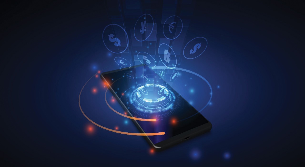 Some currency symbols floating on the phone; image used for HSBC Malaysia Liquid Banking Of The Future article