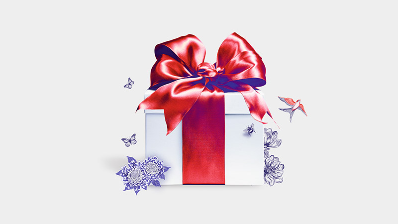 Gift box with red ribbon; image used for HSBC Malaysia Premier.