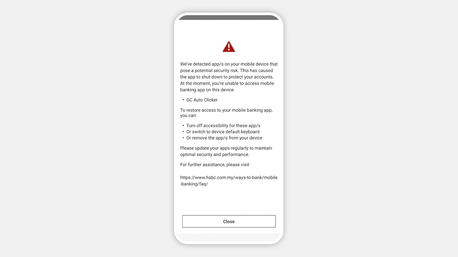 The screen with a red warning icon and the heading "Your device is at risk"