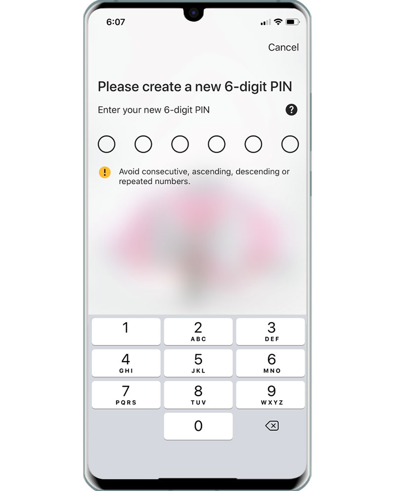 The page for creating a new 6-digit PIN