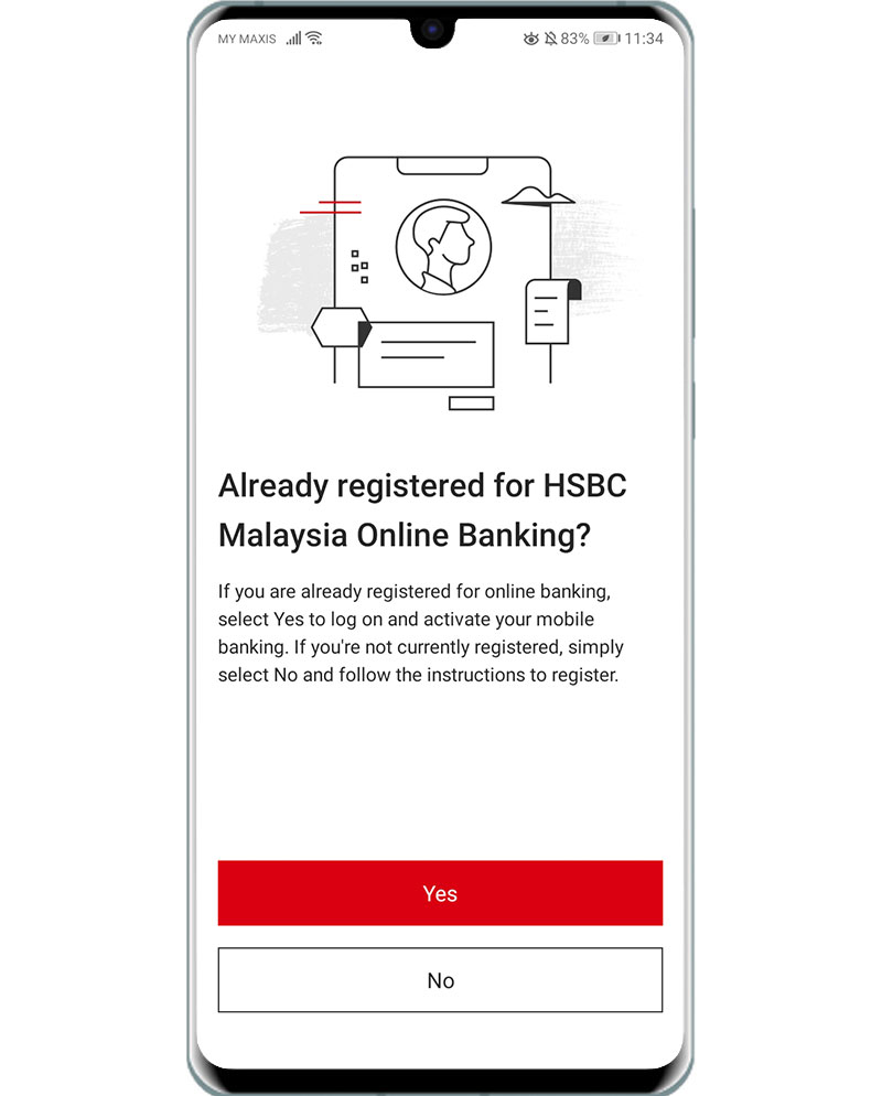 Registration starting page in mobile app