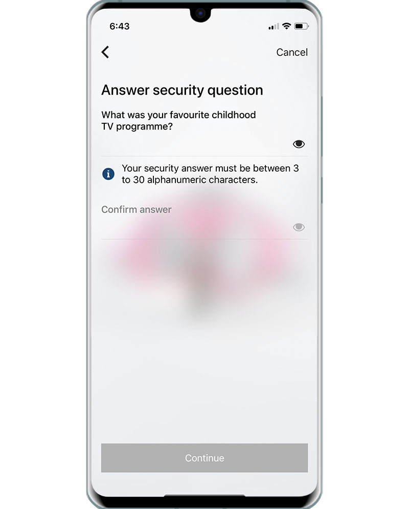 The page for entering the answer of your security question