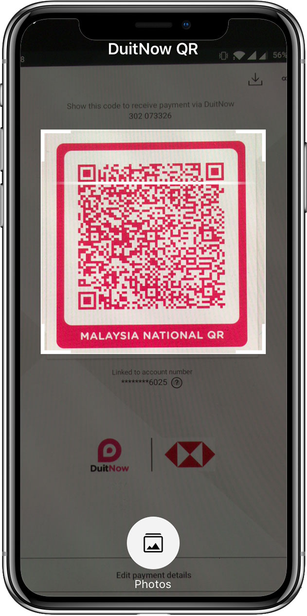 Scanning the recipient's DuitNow QR code.