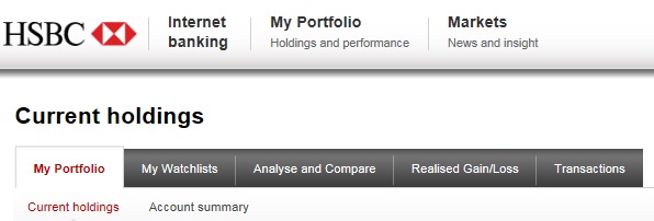 The internet banking button at the top of the wealth dashboard web page